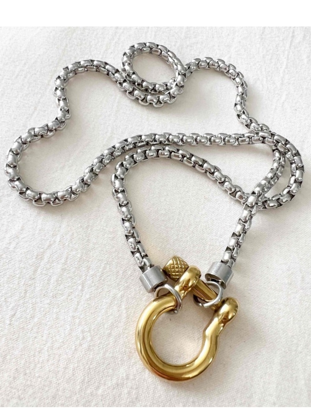 18K Gold Plated Carabiner holder Necklace Stainless Steel womens jewelry